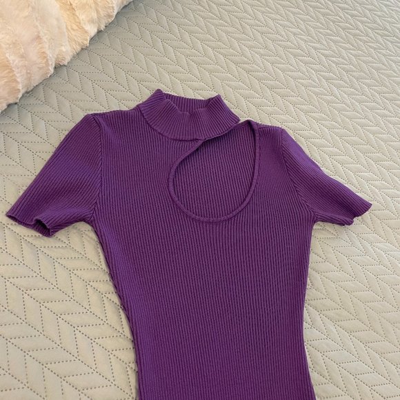 Forever 21 Women's Purple Ribbed Cutout Bobycon Mini Dress Size Small - Picture 4 of 6